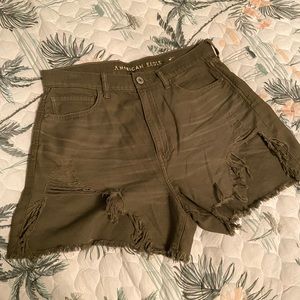 Distressed Olive Green High Rise Mom Short